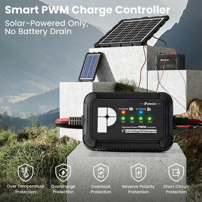 POWOXI Upgraded 7.5W-Solar-Battery-Trickle-Charger-Maintainer-12V Portable Waterproof Solar Panel Trickle Charging Kit for Car, Automotive, Motorcycle, Boat, Marine, RV,Trailer, Snowmobile, etc.