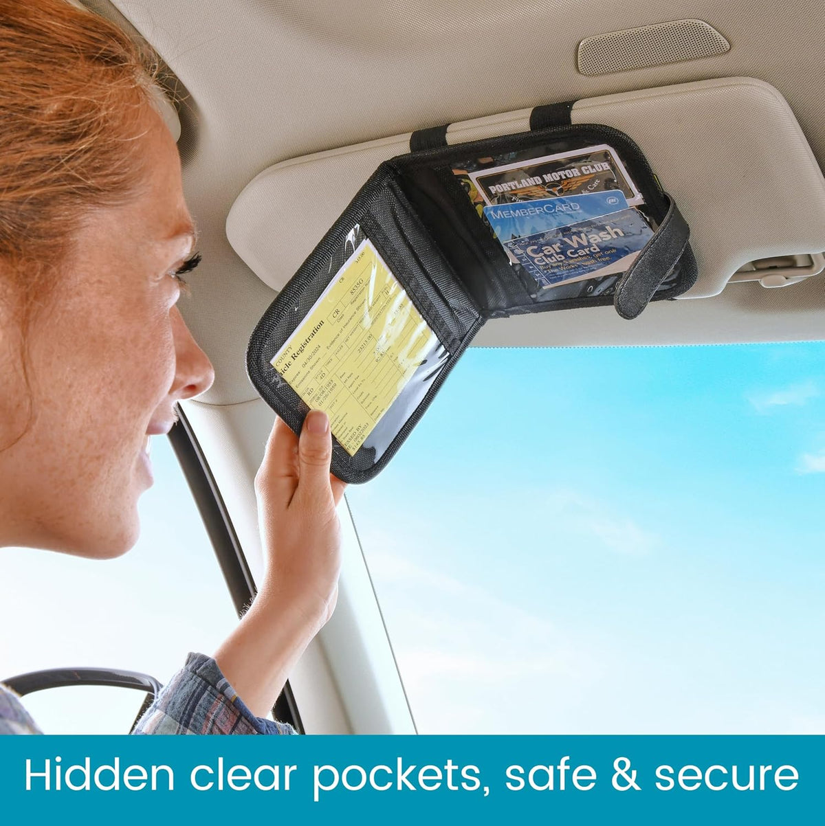 High Road Car Visor Organizer and Registration and Insurance Card Holder with Clear Document Pockets and 3 Card Holders - Vehicle Document Holder for Visor, Glove Box or Console