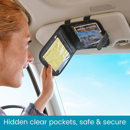 High Road Car Visor Organizer and Registration and Insurance Card Holder with Clear Document Pockets and 3 Card Holders - Vehicle Document Holder for Visor, Glove Box or Console