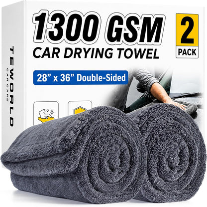 1400 GSM Car Drying Towels – XXL Microfiber Towels for Cars (48" x 24"), Ultra-Absorbent, Streak-Free, Scratch-Free, No Water Spots, Double-Twist Pile & Edgeless Design