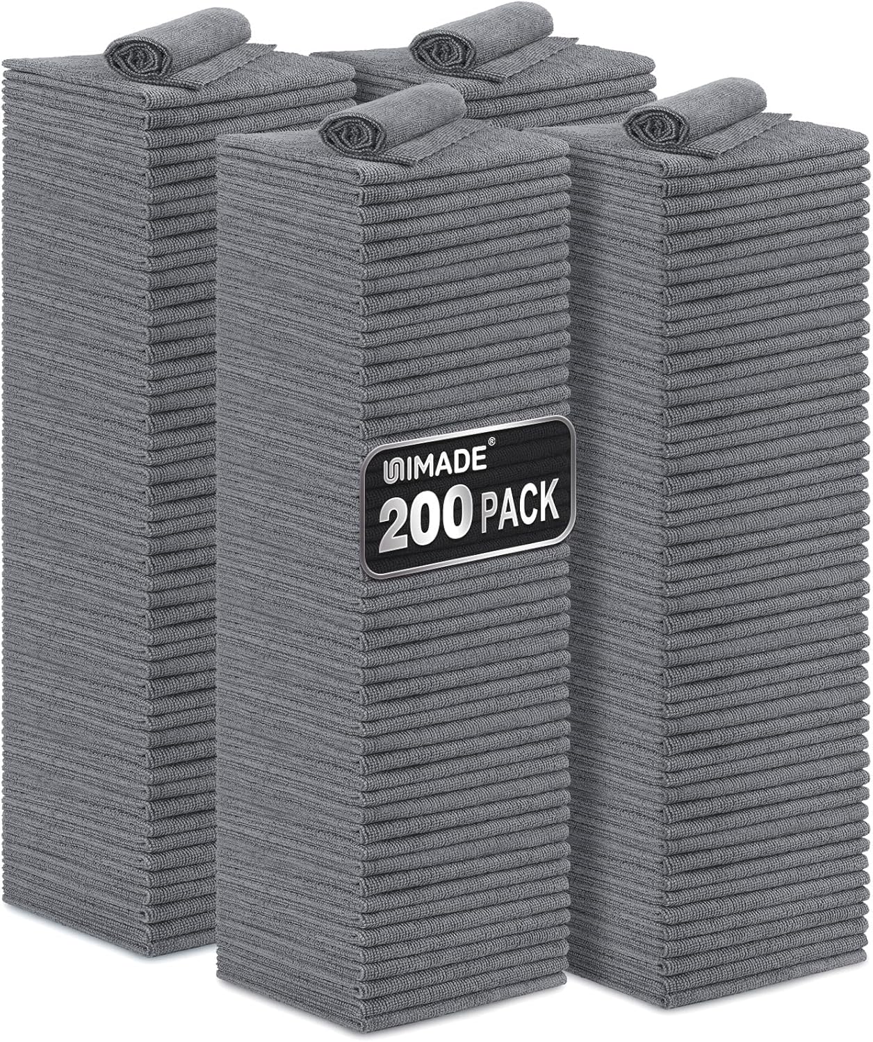 UNIMADE Microfiber Cleaning Cloth, 100 Pack Microfiber Towels for Cars Commercial Grade Work Rags Bulk Detailing Cloth for Automotive Bar Mechanic Restaurant Garage Housekeeping, 11.5"x 11.5", Grey