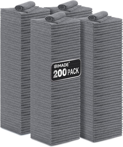 UNIMADE Microfiber Cleaning Cloth, 100 Pack Microfiber Towels for Cars Commercial Grade Work Rags Bulk Detailing Cloth for Automotive Bar Mechanic Restaurant Garage Housekeeping, 11.5"x 11.5", Grey