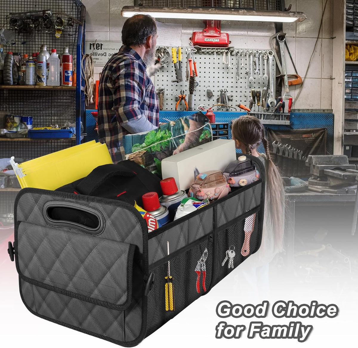 Deosk Car Trunk Organizer for SUV, Car Organizers and Storage with Reinforced Handles, Car Accessories for Women/Men 50LWaterproof Polyester Trunk Organizer, Black