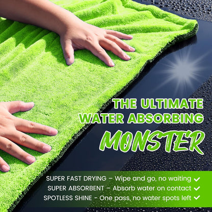 PUGPIU Microfiber Car Drying Towel Extra Large Super Absorbent 48"X24", 1400 GSM Flash Detail Car Wash Drying Towel Edgeless with Two Sided Soft Twisted-Loop, No Water Spots Streaks for Cars (Green)