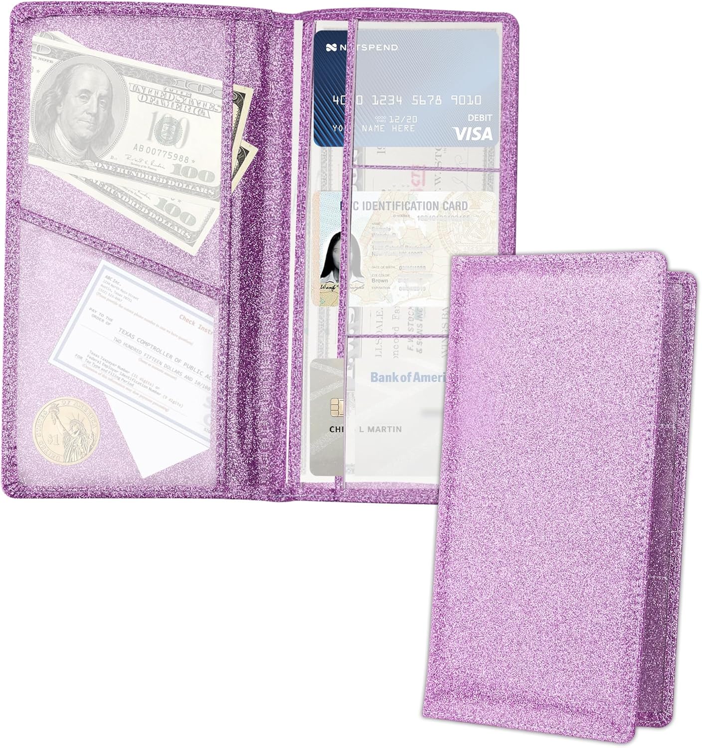 Stacool Bling Car Registration and Insurance Holder with Magnetic Clasp,PU Leather Car Organizers for ID,Bank Cards,Universal Glove Box Organizer (Purple)