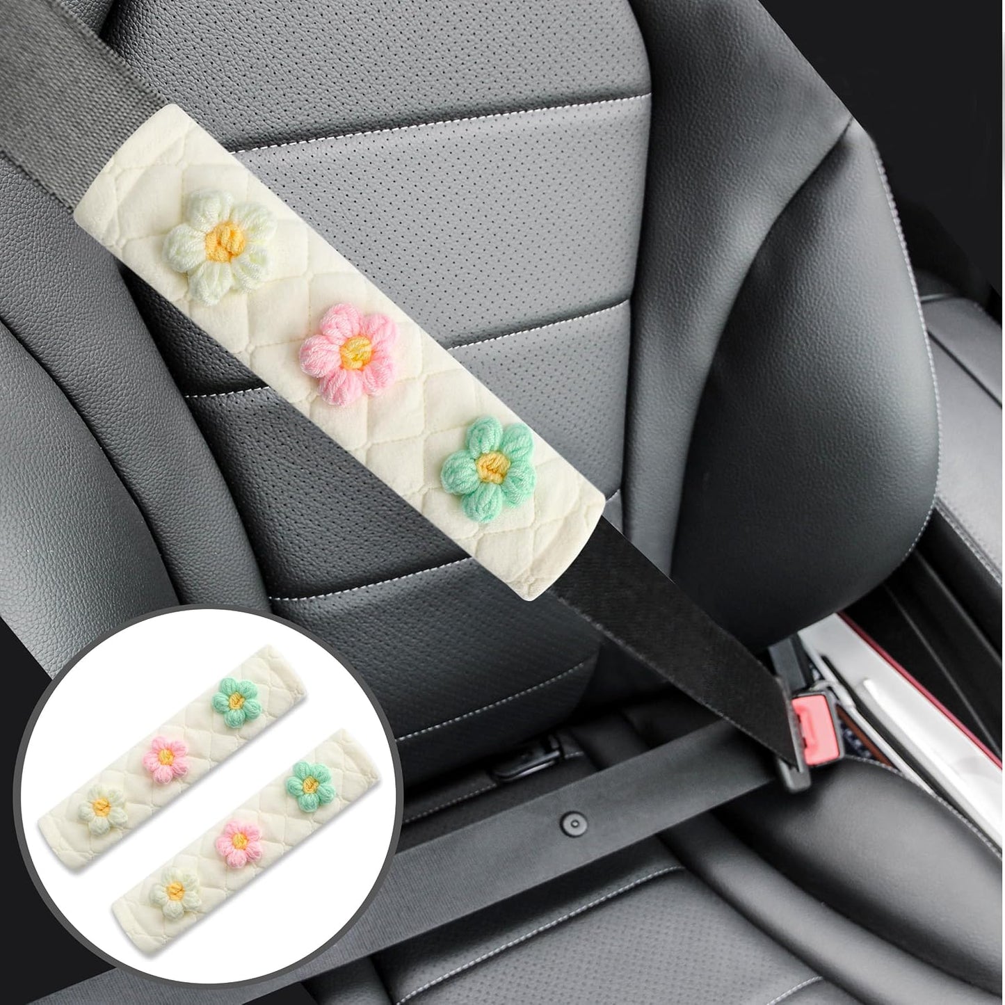 Amooca Soft Auto Seat Belt Cover Seatbelt Shoulder Pad 2 PCS for a More Comfortable Driving Compatible with All Cars and Backpack Black