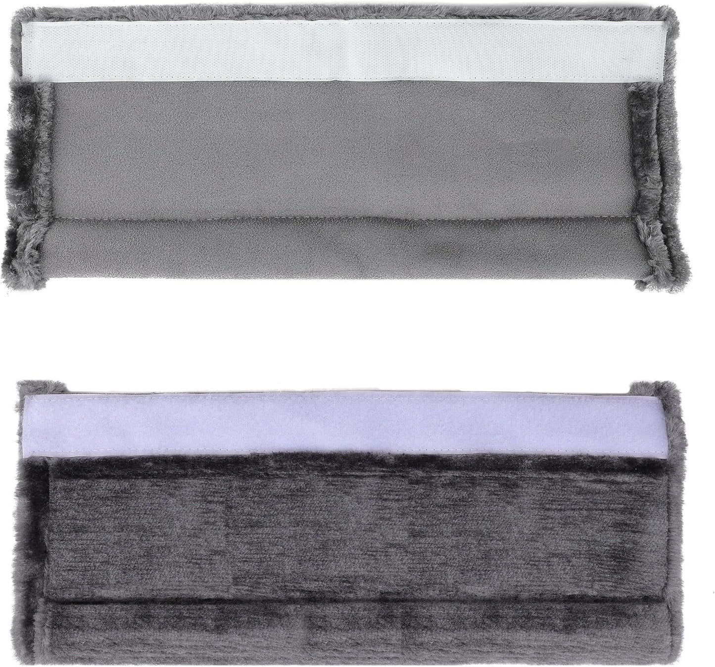 Amooca Soft Faux Fur Universal Fit Seatbelt Cover Car Truck SUV Airplane Seat Belt Shoulder Pad for Carmera Backpack Straps Neck Cushion Protector 2 Pack 10.5in Dark Gray