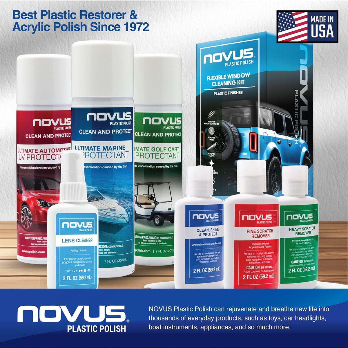 NOVUS Clear in Five Headlight Restoration Kit | 2 Ounce #1, 2, & 3 Bottles, Buffing Pad, Backing Pad Drill Attachment, 1,000 Grit Sanding Disk, 3 Polish Mates