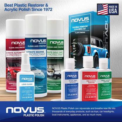 NOVUS Clear in Five Headlight Restoration Kit | 2 Ounce #1, 2, & 3 Bottles, Buffing Pad, Backing Pad Drill Attachment, 1,000 Grit Sanding Disk, 3 Polish Mates