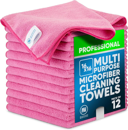 Microfiber Wholesale MW Pro 16x16 Auto Detailing Towels - Plush Car Drying Cloths for Wax Removal, Interiors & Body Shops - Scratch Free (Black, 12-Pack)
