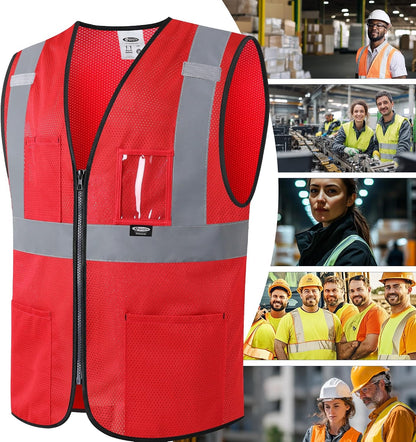 JKSafety Safety Vest for men women Hi Vis Vest with Pockets and Zipper High Visibility Meet ANSI Standard（BX310