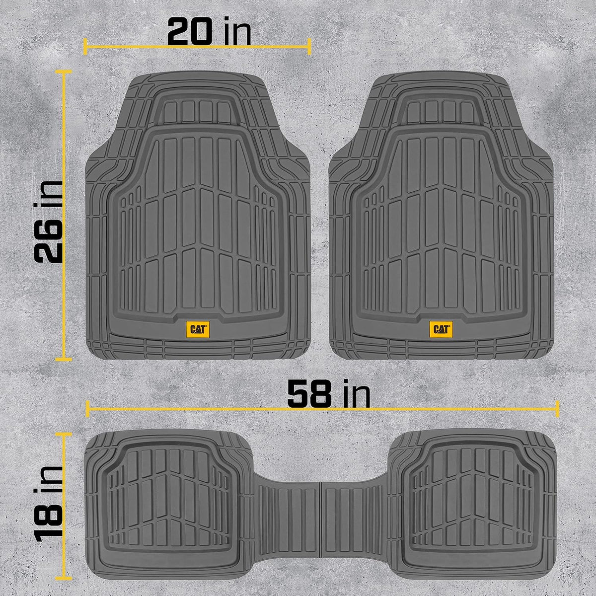 Cat® ToughRide™ Heavy-Duty 3 Piece Rubber All Season Floor Mats for Car Truck Van SUV, Black - Premium Trim to Fit Cars Floor Mat, All Weather Deep Dish Automotive Floor Mats, Total Dirt Protection