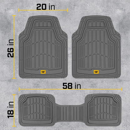 Cat® ToughRide™ Heavy-Duty 3 Piece Rubber All Season Floor Mats for Car Truck Van SUV, Black - Premium Trim to Fit Cars Floor Mat, All Weather Deep Dish Automotive Floor Mats, Total Dirt Protection