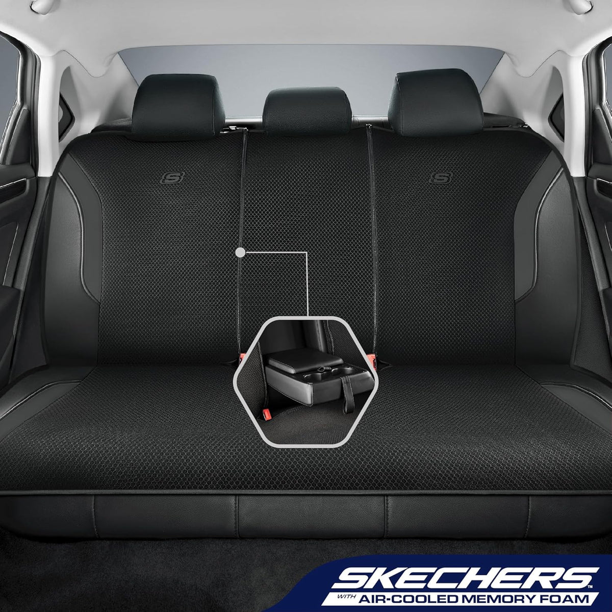 Skechers Memory Foam Seat Covers, Air Cool Mesh Thick Car Seat Covers, Car Seat Covers Front Seats Airbag Compatible, Universal Automotive Comfort for Most Cars, Vans, Trucks, SUV,Black