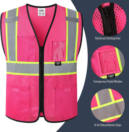 JKSafety Safety Vest for men women Hi Vis Vest with Pockets and Zipper High Visibility Meet ANSI Standard（BX310