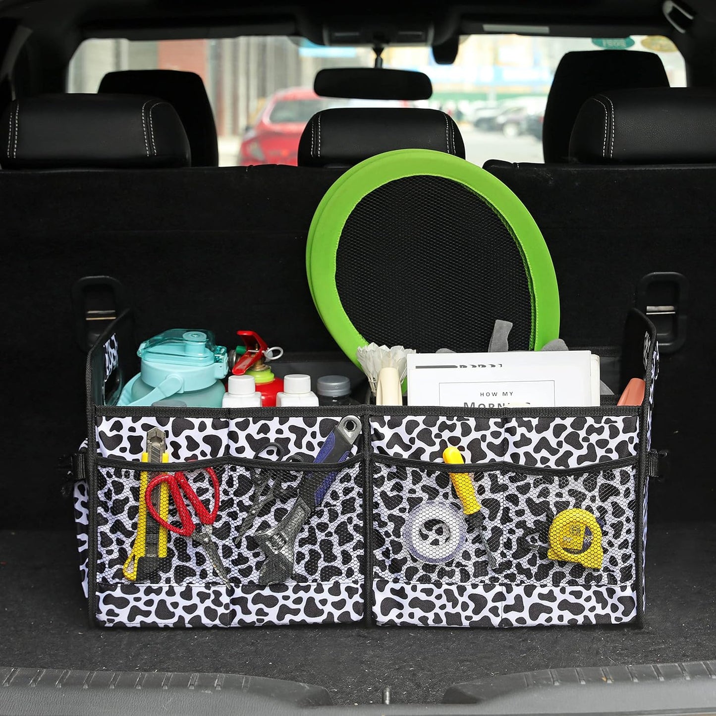 AOKJOY Car Trunk Organizer Car Storage Organizer Collapsible Multi Compartment Car Organizer Adjustable Straps for SUV(Beige)