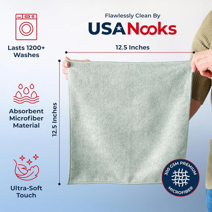 USANOOKS Microfiber Cleaning Cloth Grey - 12 Pcs (12.5"x12.5") - High Performance - 1200 Washes, Ultra Absorbent Microfiber Towel Weave Grime & Liquid for Streak-Free Mirror Shine - Car Washing Cloth