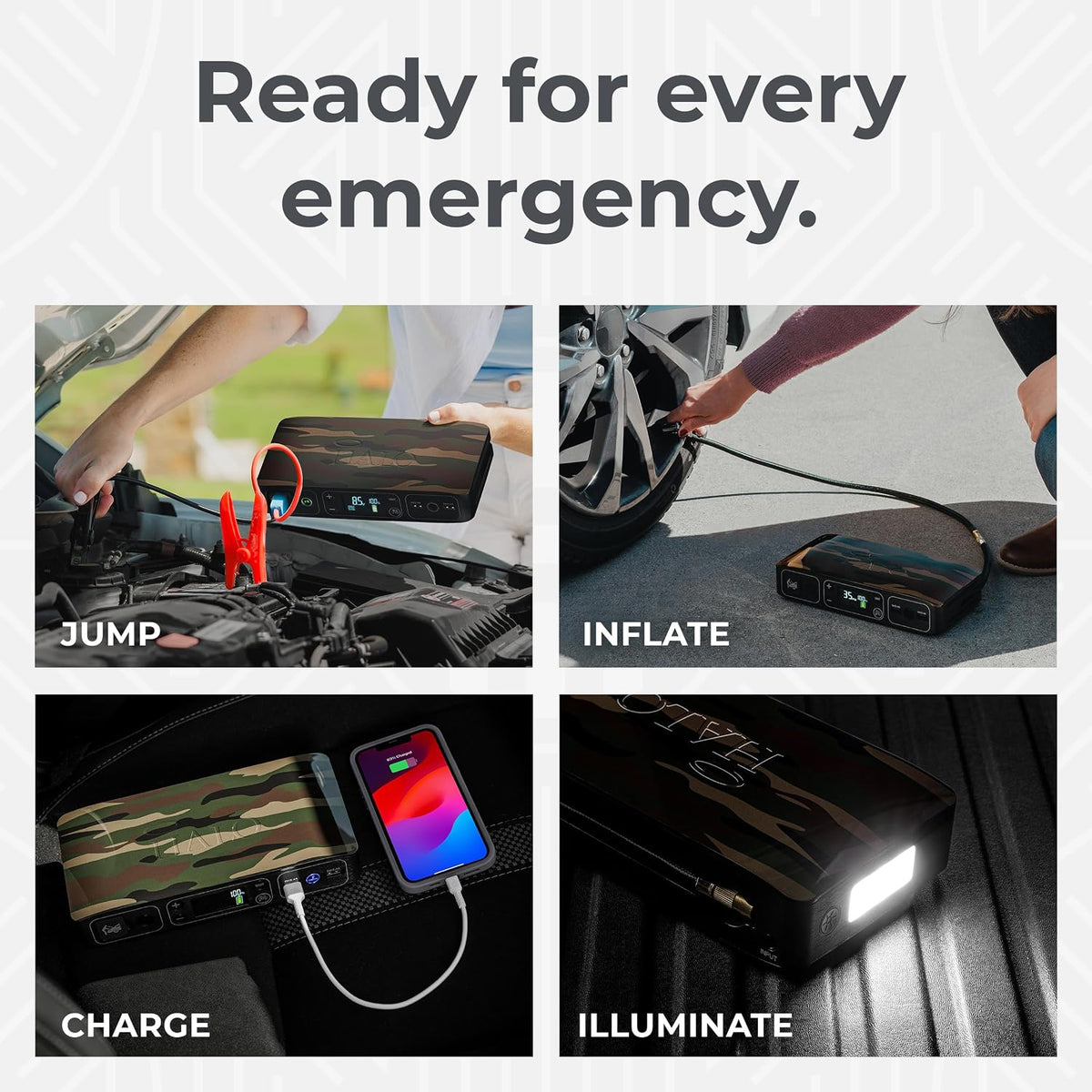HALO Bolt Air 58830 Portable Car Battery Jump Starter | 100 PSI Air Compressor, 58.8Wh USB Power Bank, Emergency Floodlight & Charger, Jump Cars SUVs & Trucks, Inflate Tires, TSA Approved — Rose Gold