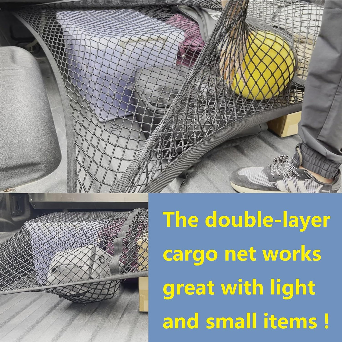 Highly Elastic Cargo Net, Simple Truck Bed Cargo Mesh Organizer, Suitable for Daily Light Loads of Trucks, 4'x4' Stretches to 7'x7' (Single Layer)