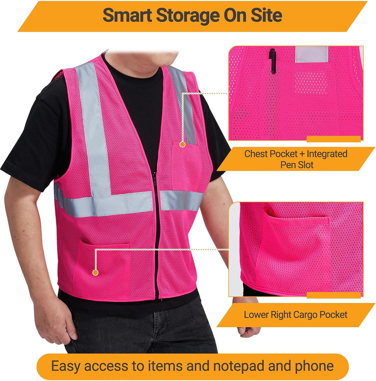 AYKRM 2 Pocket Mesh High Visibility Reflective Safety Vest for men & Women ANSI/ISEA 107 Standards