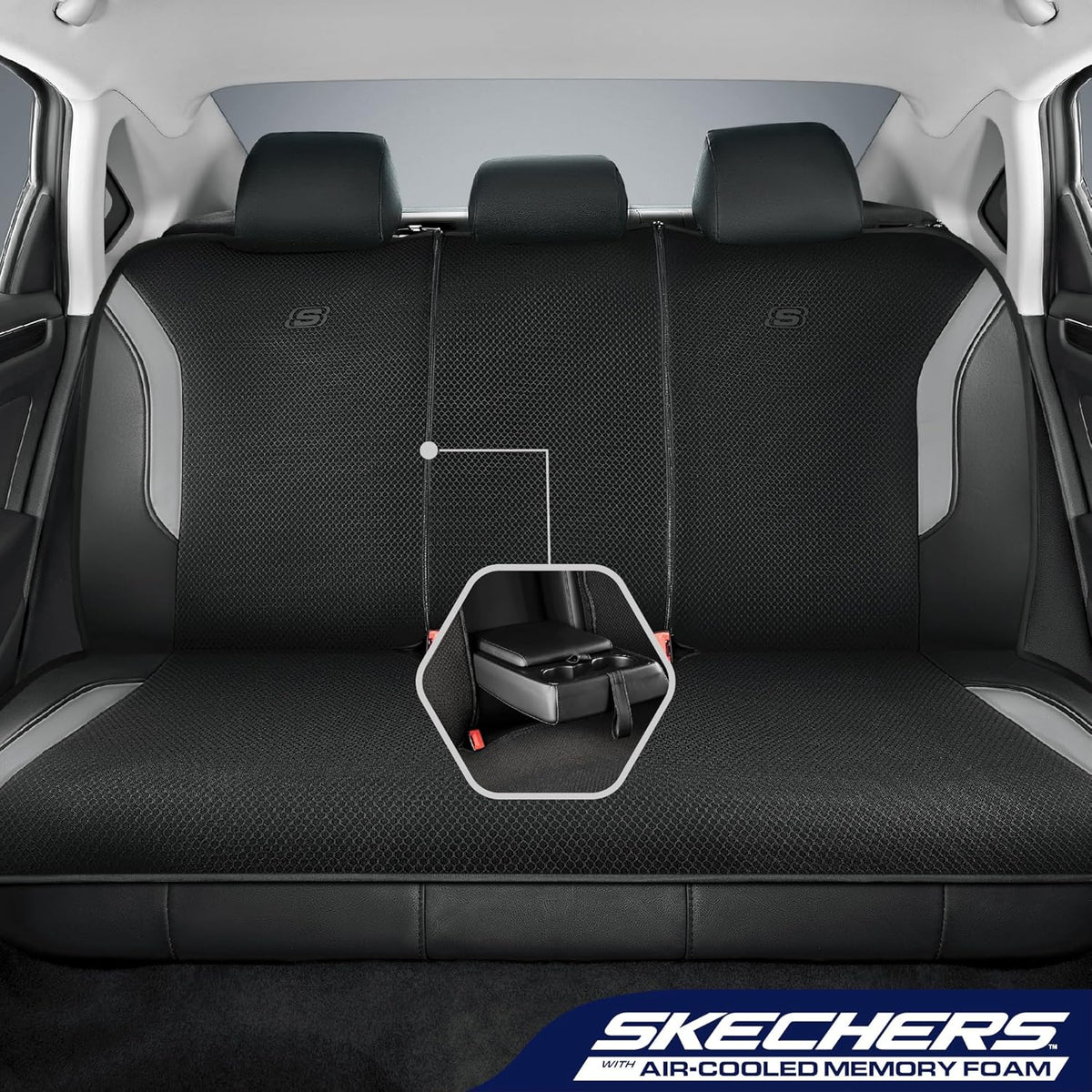 Skechers Memory Foam Seat Covers, Air Cool Mesh Thick Car Seat Covers, Car Seat Covers Front Seats Airbag Compatible, Universal Automotive Comfort for Most Cars, Vans, Trucks, SUV,Black