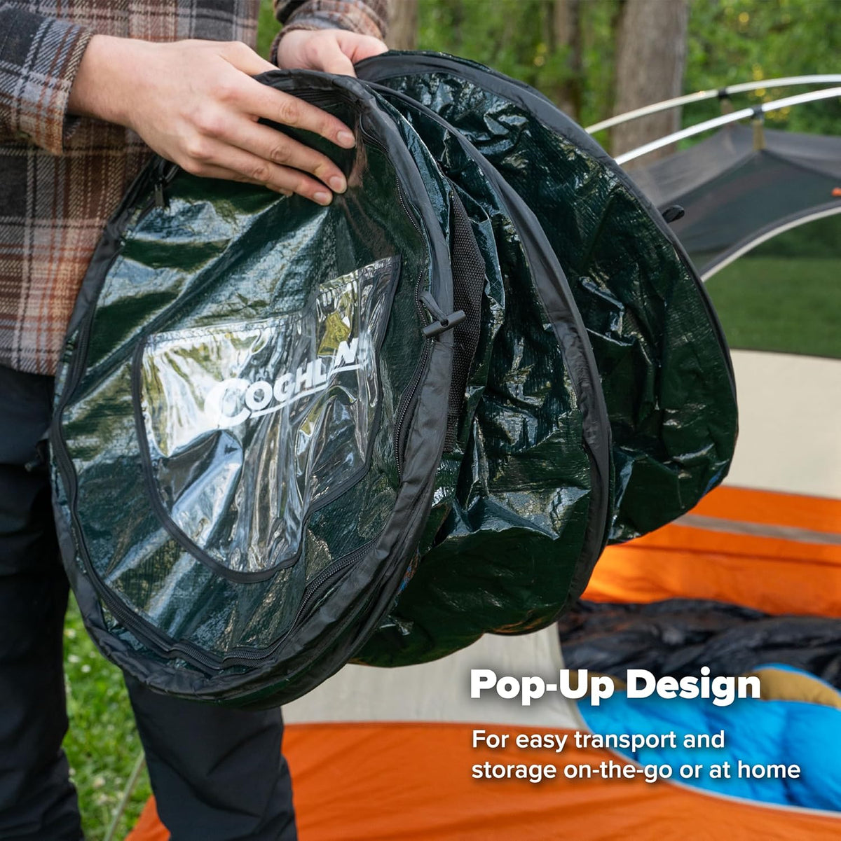 Coghlan's Deluxe Durable Pop-Up Trash Can – Collapsible Garbage Bin with Zippered Lid, Bag Clips, and Anchoring Points for Camping, Home, and Outdoor Use – 29.5 Gallon