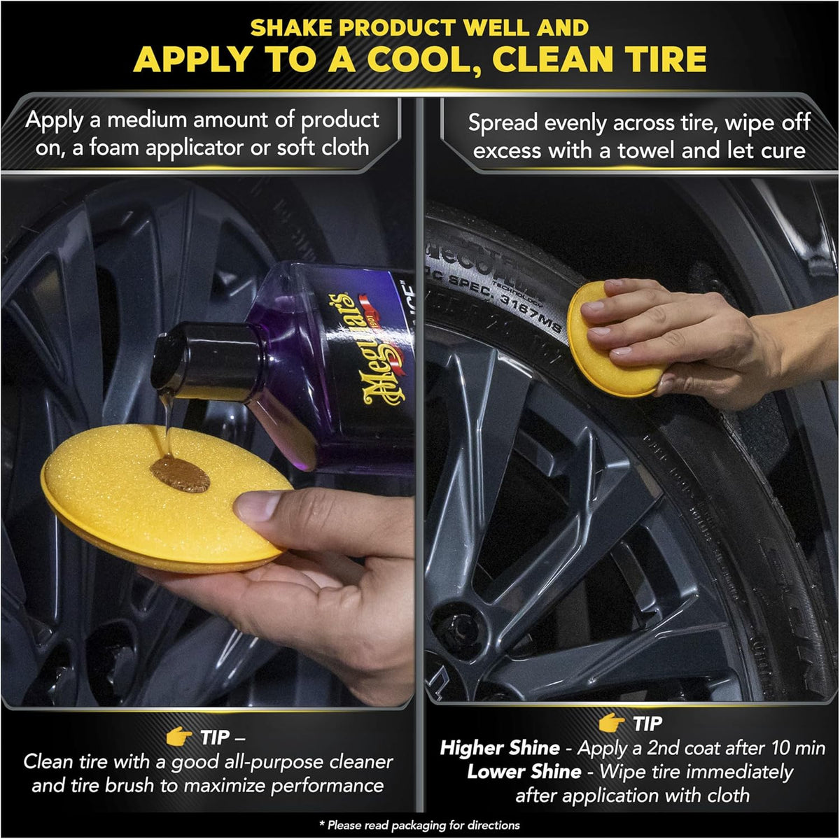 Meguiar’s Endurance Tire Gel - Tire Shine Gel, Premium Car Tire Shine For A Lasting Glossy Finish; Apply To Tires Cars, Trucks & Suvs To Keep Tires Looking Deep Black And Clean -16 Oz