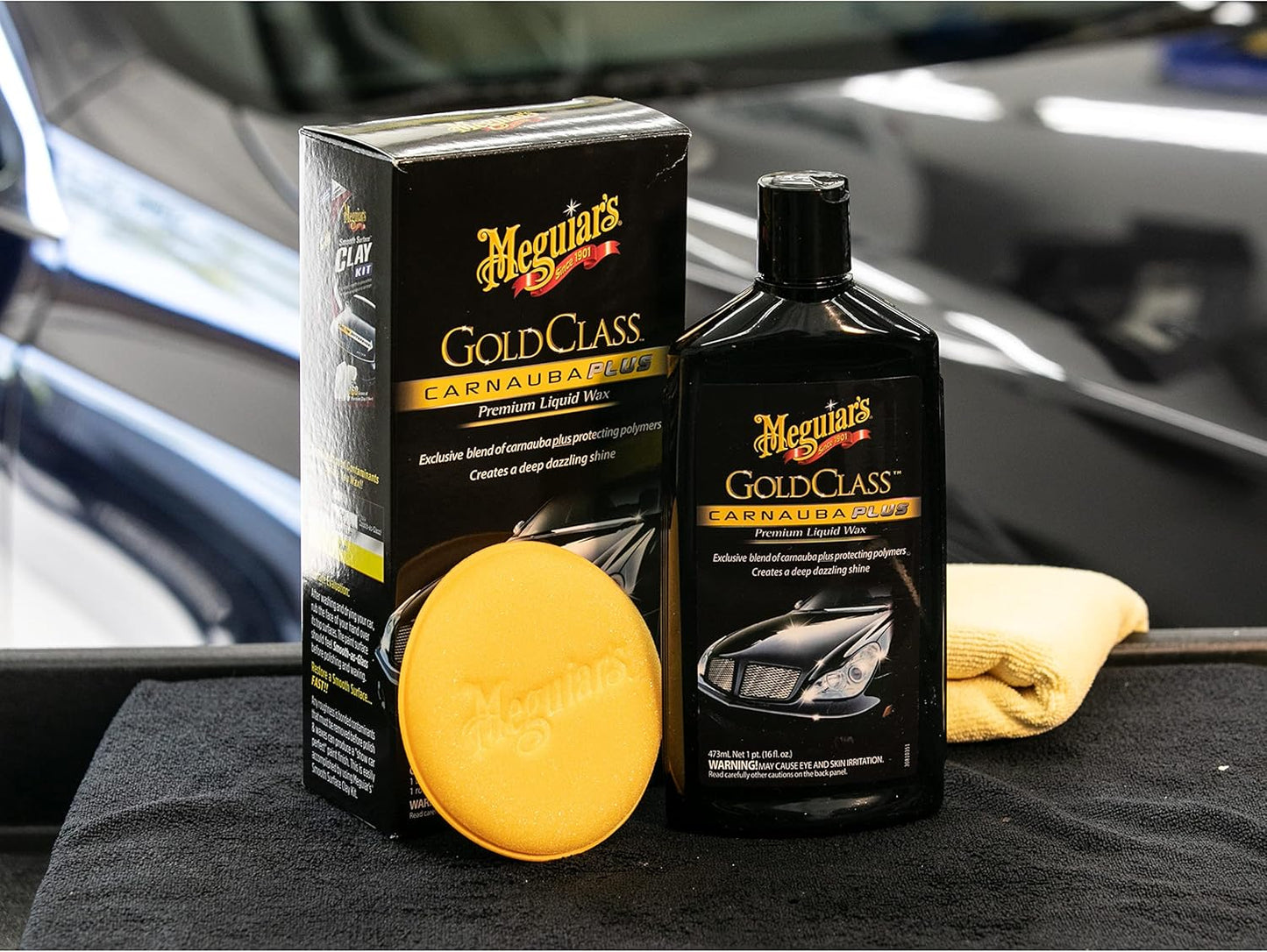Meguiar's Gold Class Carnauba Plus Premium Liquid Wax Kit, Car Detailing Kit with a Pure Carnauba Wax Blend and a Foam Applicator Pad for Keeping Glossy Paint Protected Like a Pro, 16 Oz Bottle