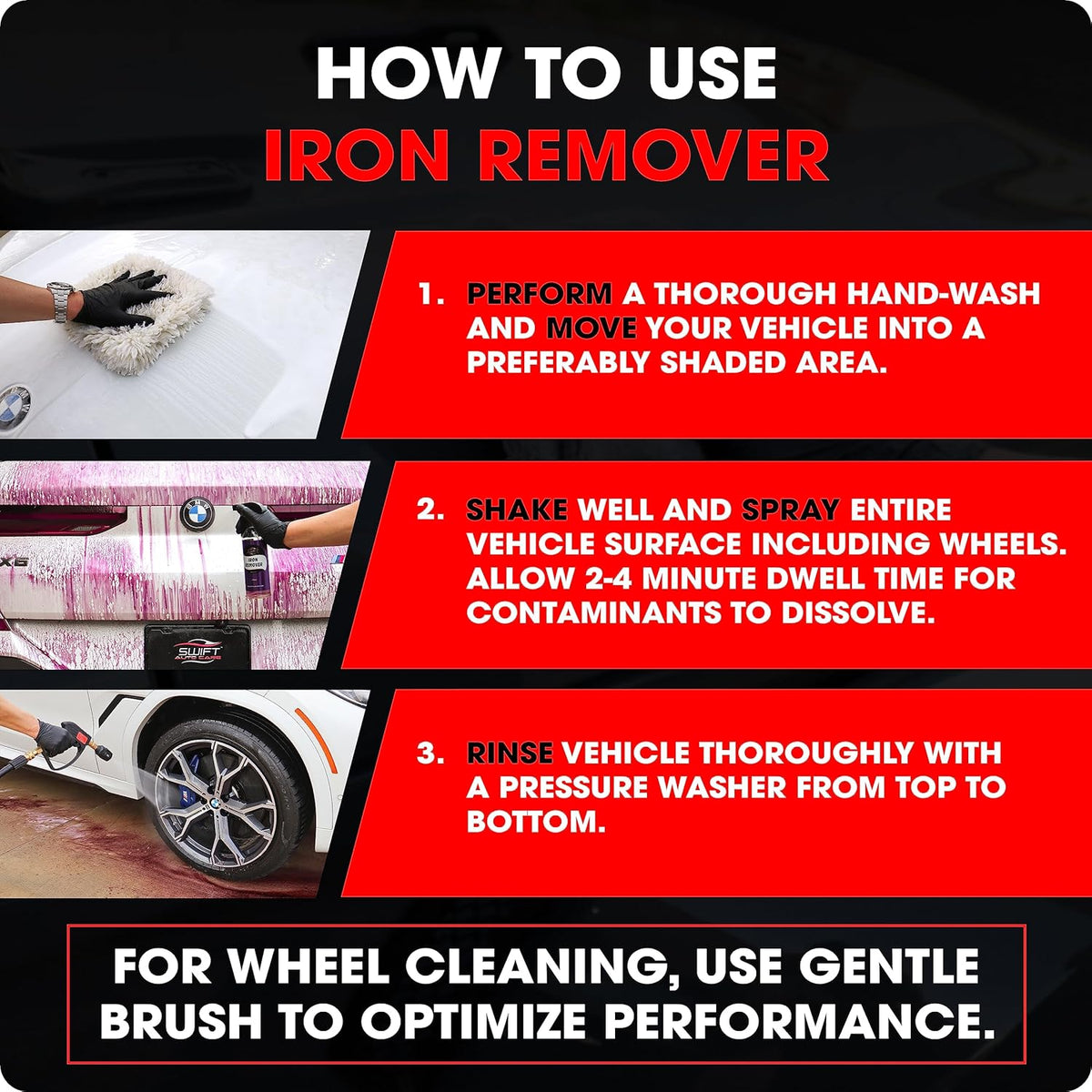 Swift Iron Remover & Wheel Cleaner (16 Oz) – Remove Brake Dust, Iron Oxide & Stuck-On Dirt & Debris from Paint & Wheels | Effective Formula for Decon Car Wash | Preps Paint for Wax Coatings