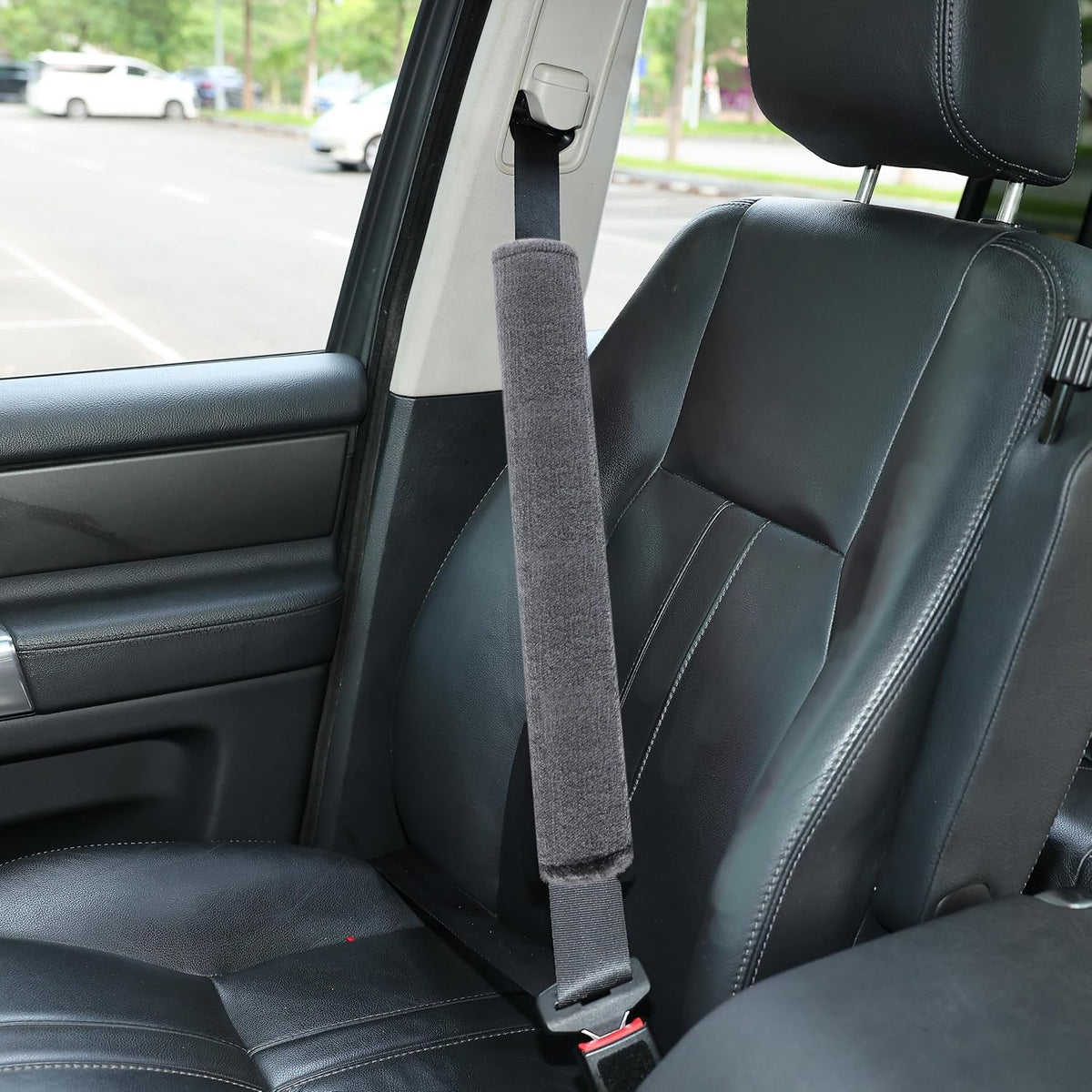 Amooca Soft Faux Fur Universal Fit Seatbelt Cover Car Truck SUV Airplane Seat Belt Shoulder Pad for Carmera Backpack Straps Neck Cushion Protector 2 Pack 10.5in Dark Gray