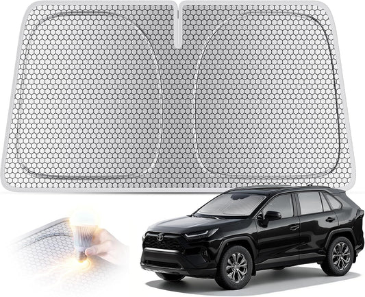 helloleiboo Graphene Car Windshield Sun Shade Car Sun Shade for Windshield with Heat Absorption Coating Foldable Design with UV Protection to Keep Your Car Interior Cooler Silver (X-Large-61 × 34 in)