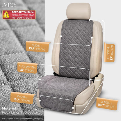 IVICY Faux Linen Front Car Seat Cover – Non-Slip Bucket Seat Protector for Most Cars, SUVs, Vans & Trucks – 1 Seat Cover, Machine Washable, Side-Airbag Friendly, Light Beige