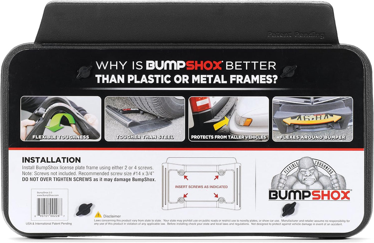 BumpShox - The Original Front Bumper Guard & Front Bumper Protection License Plate Frame. Tougher Than Steel! (BumpShox MAX (2.0" Thick))