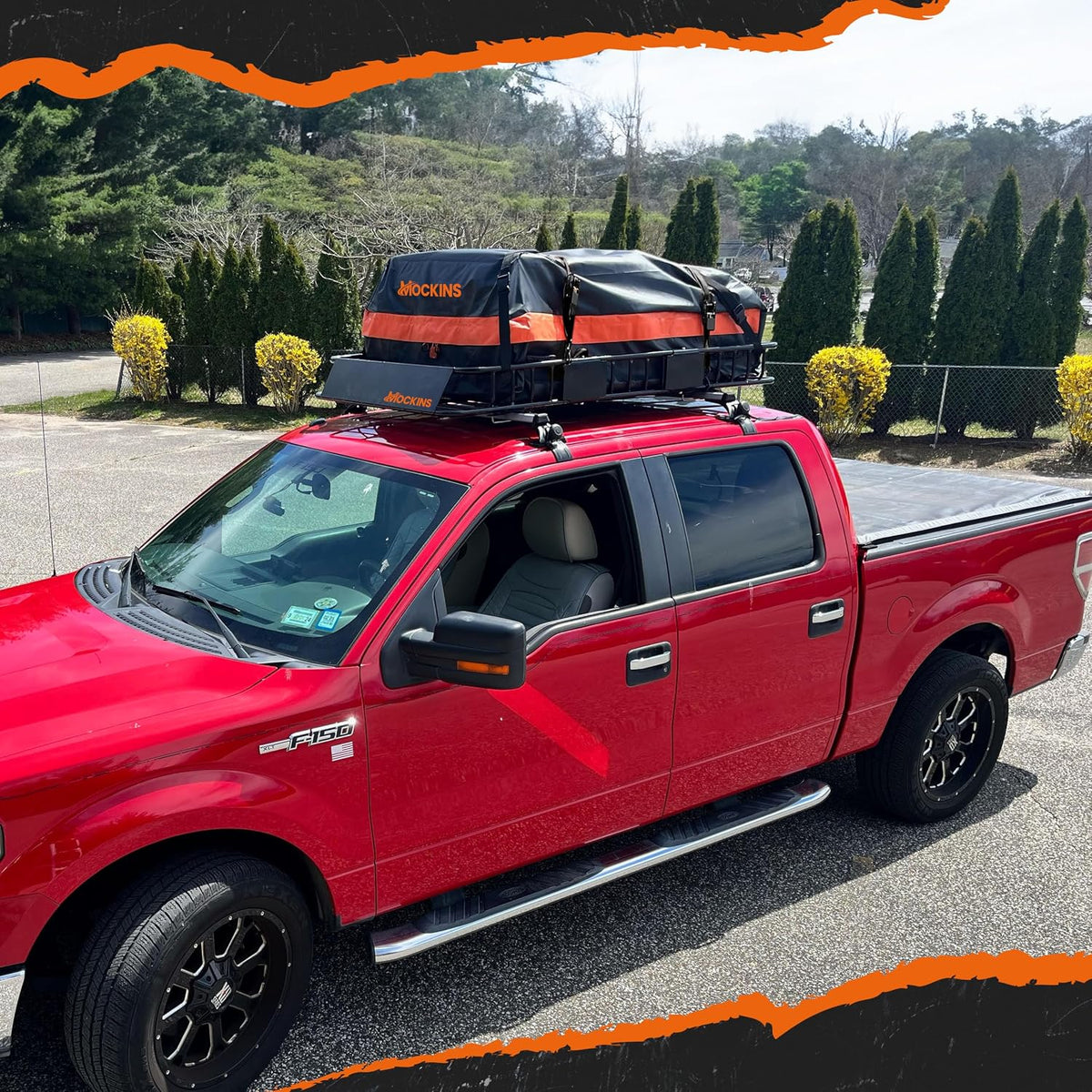 Mockins 16 Cu Ft Weatherproof No Rack Rooftop Cargo Carrier Bag 45"x34"x18" | Rooftop Cargo Bag for Top of Car | Car Topper Luggage Carrier Waterproof Set w/ Accessories | Vehicle Soft-Shell Carriers