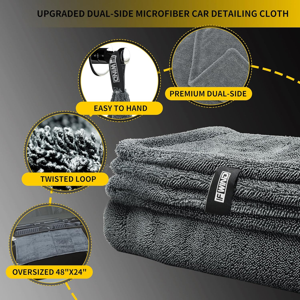 2 Pack Car Drying Towels (48”x24”),Extra Large Double-Twist Pile Drying Towels Car Detailing for Car Care Wash,Car Super Cleaning Supplies Accessories kit,Ultra Absorbency