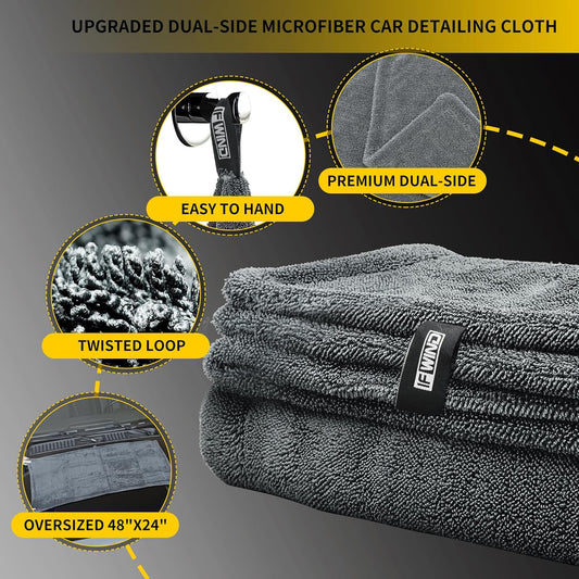 2 Pack Car Drying Towels (48”x24”),Extra Large Double-Twist Pile Drying Towels Car Detailing for Car Care Wash,Car Super Cleaning Supplies Accessories kit,Ultra Absorbency