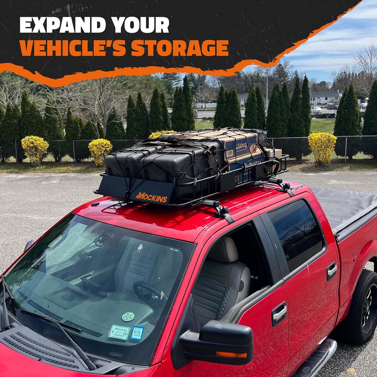 Mockins 16 Cu Ft Weatherproof No Rack Rooftop Cargo Carrier Bag 45"x34"x18" | Rooftop Cargo Bag for Top of Car | Car Topper Luggage Carrier Waterproof Set w/ Accessories | Vehicle Soft-Shell Carriers