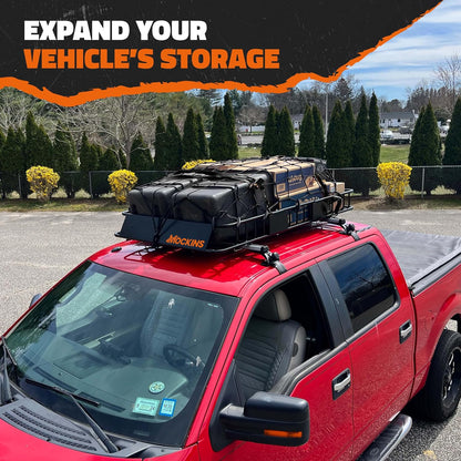 Mockins 16 Cu Ft Weatherproof No Rack Rooftop Cargo Carrier Bag 45"x34"x18" | Rooftop Cargo Bag for Top of Car | Car Topper Luggage Carrier Waterproof Set w/ Accessories | Vehicle Soft-Shell Carriers