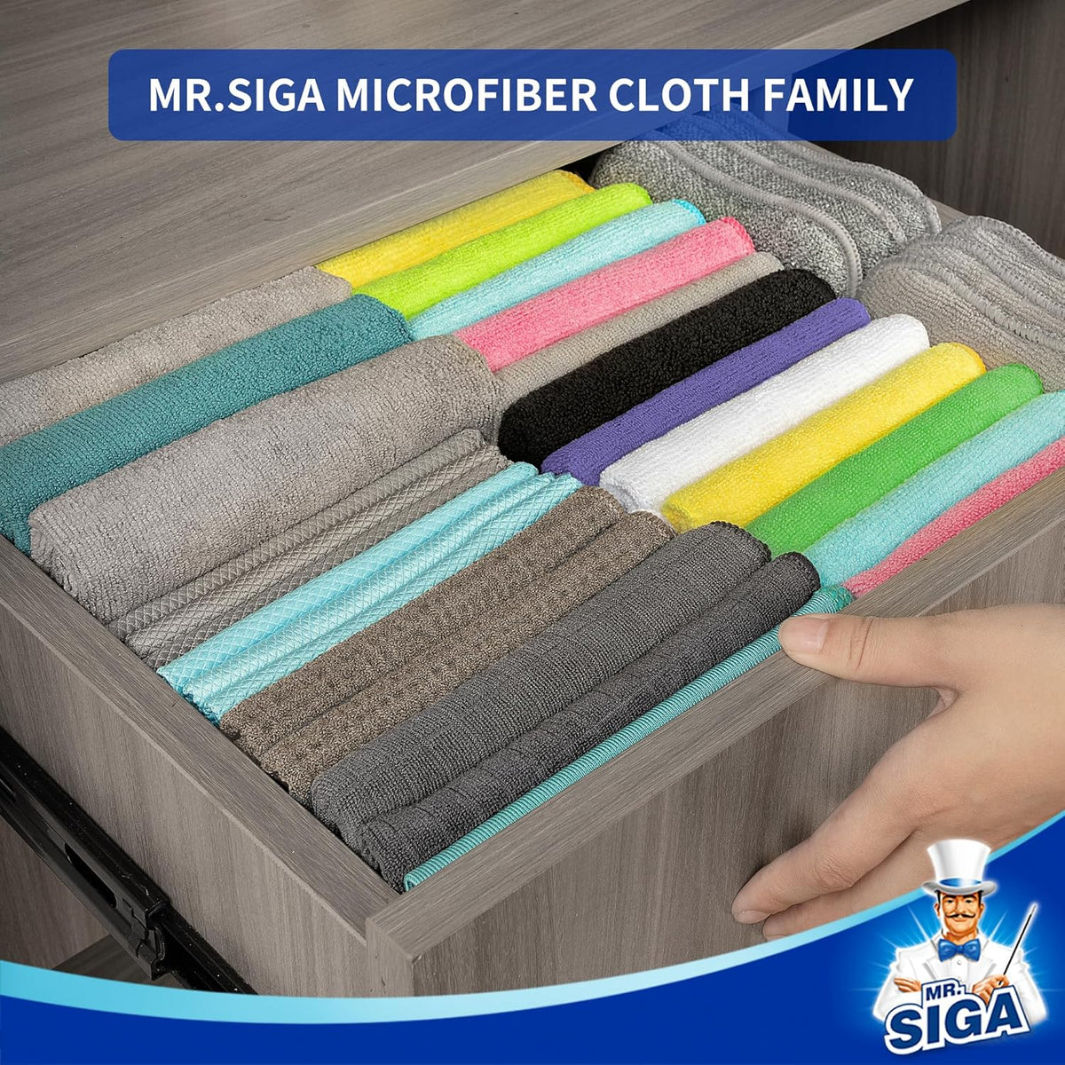 MR.SIGA Microfiber Cleaning Cloth, All-Purpose Microfiber Towels, Streak Free Cleaning Rags, Pack of 12, Grey, Size 32 x 32 cm(12.6 x 12.6 inch)