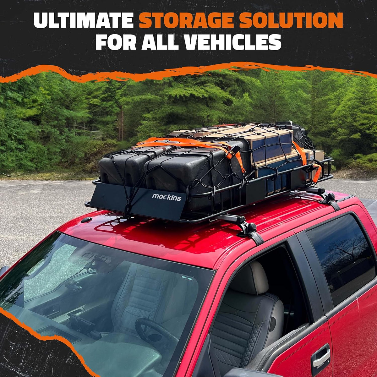 Mockins 16 Cu Ft Weatherproof No Rack Rooftop Cargo Carrier Bag 45"x34"x18" | Rooftop Cargo Bag for Top of Car | Car Topper Luggage Carrier Waterproof Set w/ Accessories | Vehicle Soft-Shell Carriers