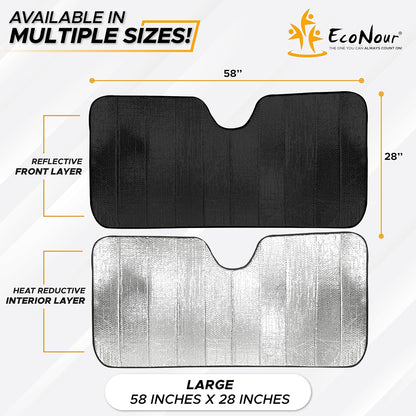 EcoNour Accordion Car Windshield Sun Shade | Car Sun Visor to Protect Harmful UV Rays | Foldable Automotive Windshield Sunshades | Window Sun Blocker to Keep Your Vehicle Cool & Comfort - 58" x 28"