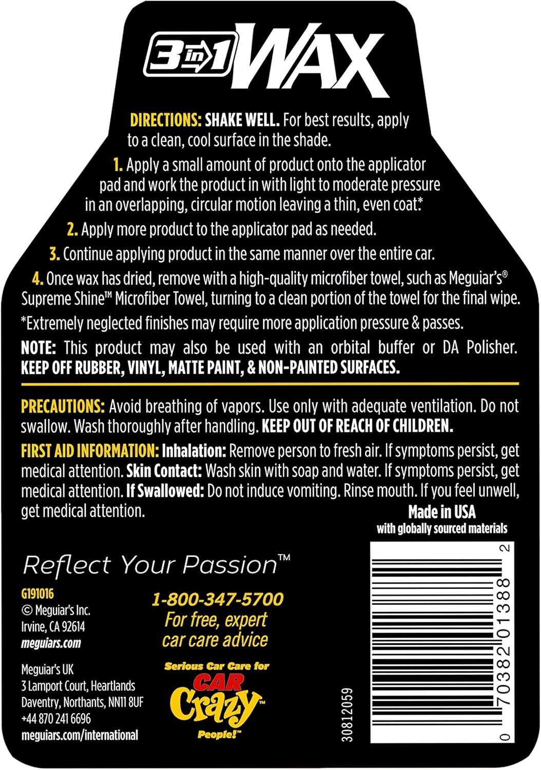Meguiar's 3-in-1 Wax, Advanced Cleaner Wax that Blends Defect and Scratch Removal with Car Polishing, Keep Your Car Care Simple With an All in One Product, 16 Oz