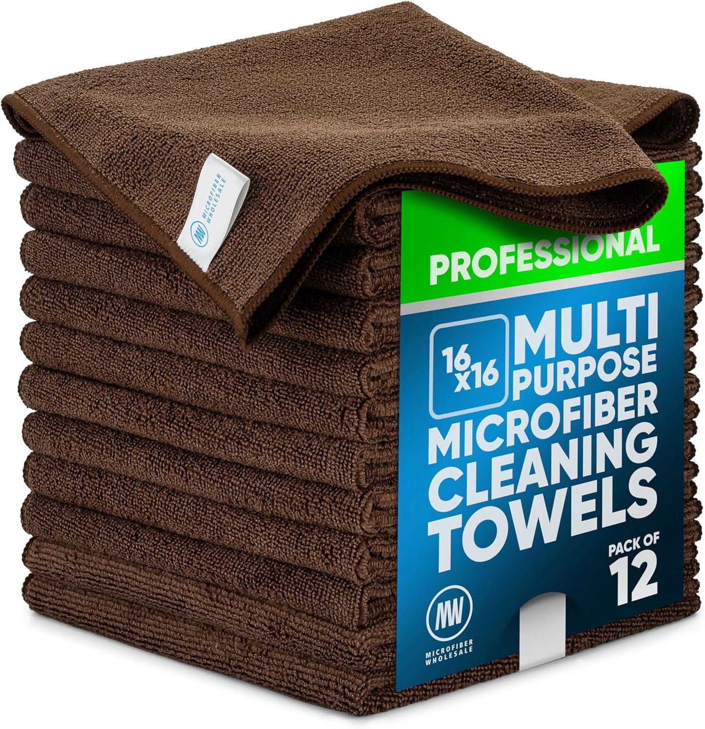 Microfiber Wholesale MW Pro 16x16 Auto Detailing Towels - Plush Car Drying Cloths for Wax Removal, Interiors & Body Shops - Scratch Free (Black, 12-Pack)