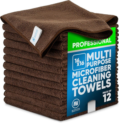 Microfiber Wholesale MW Pro 16x16 Auto Detailing Towels - Plush Car Drying Cloths for Wax Removal, Interiors & Body Shops - Scratch Free (Black, 12-Pack)