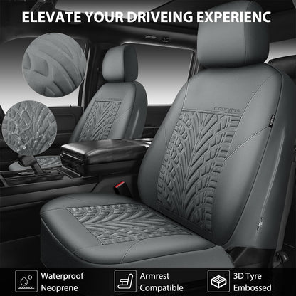 CAR PASS Car Seat Covers Full Sets, Front & Split Rear Bench for Car, 3D Tyre Embossed Automotive Interior Covers, Airbag Compatible, Quick Setup Universal Fit Seat Covers for Car, SUV(Charcoal)