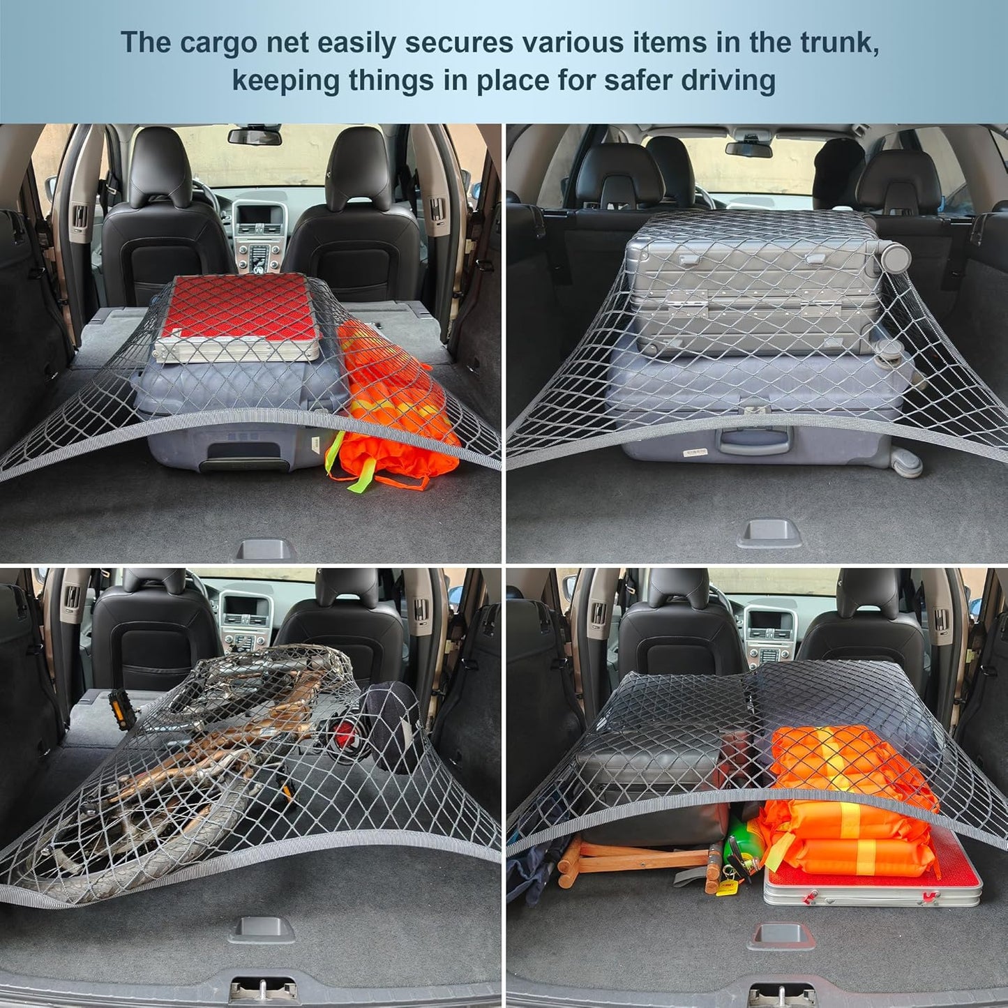 Elastic Cargo Net for SUV, Car Trunk Net Organizer with ABS Hook Storage Mesh Cargo Nets 27.5 x 19.6 Inch for Truck Bed Tailgate Netting Accessories Gray