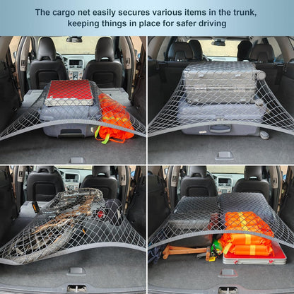 Elastic Cargo Net for SUV, Car Trunk Net Organizer with ABS Hook Storage Mesh Cargo Nets 27.5 x 19.6 Inch for Truck Bed Tailgate Netting Accessories Gray