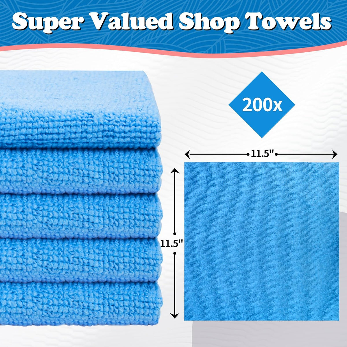 FIXSMITH Shop Towels, Pack of 200, Grey Microfiber Cleaning Cloth Bulk, Microfiber Towels for Cars, All-Purpose Absorbent Cleaning Rags, Dust Cloth for Automotive, Mechanic, Garage, 11.5 x 11.5 inch