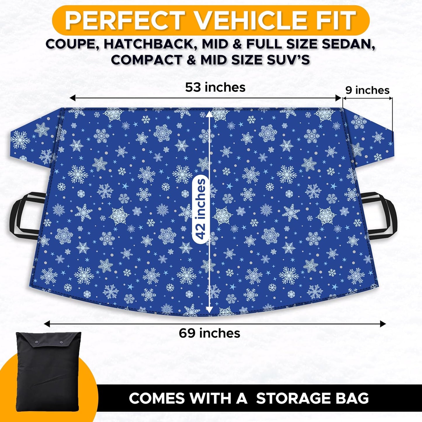 EcoNour Windshield Cover for Ice and Snow - Universal Fit for Car, SUV, Truck, Heavy Duty 600D Oxford Fabric Frost Protector for Ice & Sleet, Includes Anti-Theft Straps, Medium (69"x42")