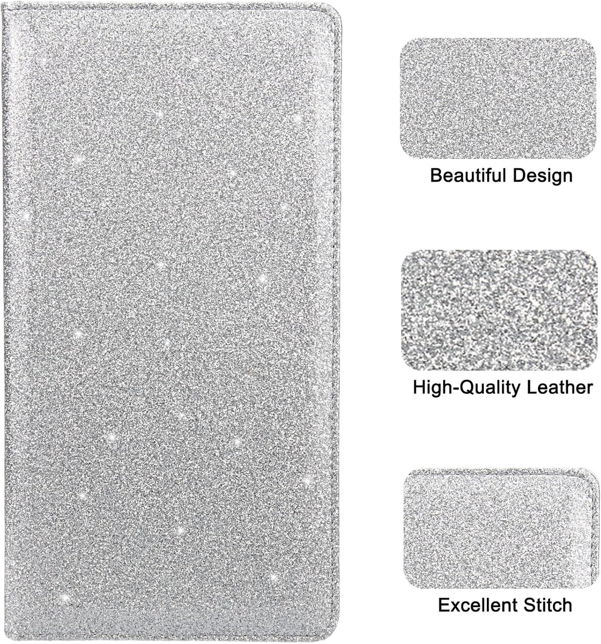 Car Registration and Insurance Holder, Premium Leather Insurance and Registration Holder,vehicle Glove Box Car Organizer, with Magnetic Shut for Cards, Driver License (Glitter Silver)